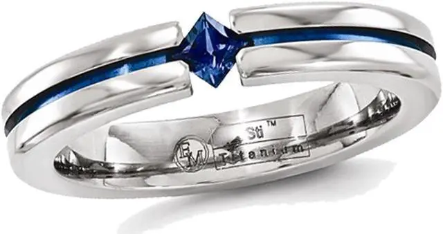 Main image of Men's 1/5 Carat (ctw) Natural Blue Sapphire Band Ring in Titanium