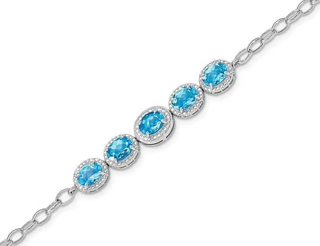 Main image of 5.00 Carat (ctw) Sterling Silver Swiss Blue Topaz Bracelet - 8 Inches