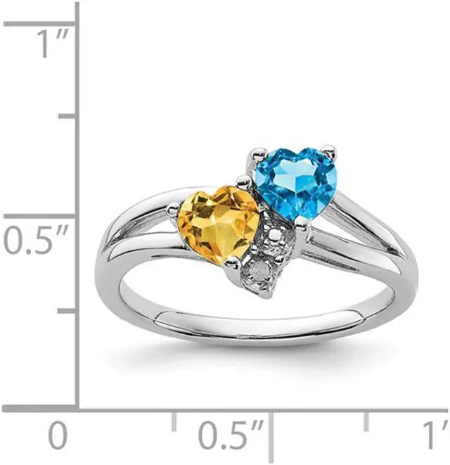 Alt view image 2 of 4 - 1.00 Carat (ctw) Citrine & Blue Topaz Heart Ring in Sterling Silver