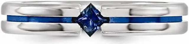 Alt view image 4 of 5 - Men's 1/5 Carat (ctw) Natural Blue Sapphire Band Ring in Titanium