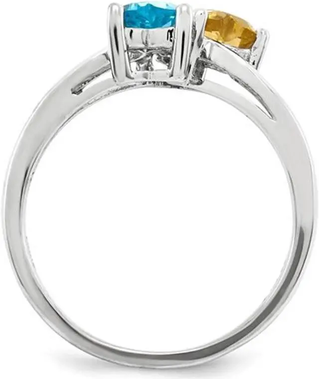 Alt view image 4 of 4 - 1.00 Carat (ctw) Citrine & Blue Topaz Heart Ring in Sterling Silver