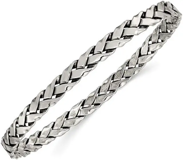 Main image of Antiqued Sterling Silver Weave Bangle Bracelet (5.25mm wide)