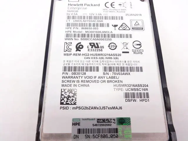Alt view image 3 of 3 - HPe 873570-001 1.6TB SAS 12G SFF SC DS SSD HARD DRIVE