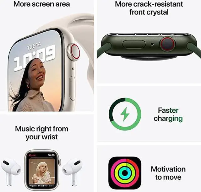 Alt view image 3 of 7 - APPLE WATCH 7 GPS + CELLULAR 45MM GREEN ALUM CLOVER SPORT BAND MKJ93LL/A