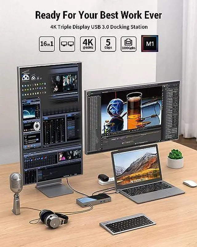 Alt view image 9 of 11 - USB 3.0 Docking Station, IVIIN Universal USB C Docking Station with Dual Monitor 4K HDMI and Displayport 5K, Triple Display Displaylink Dock Compatible with MacBook M1 Dell HP Lenovo USB A/C Laptop