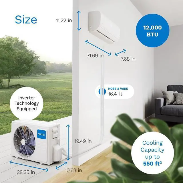 Alt view image 3 of 5 - hOmeLabs Split Type Inverter Air Conditioner with Heat Function 12,000 BTU 230V