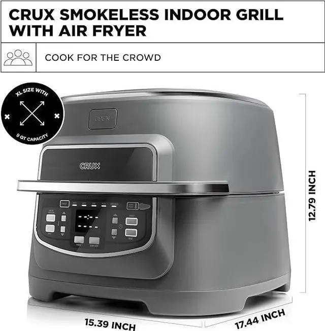 Alt view image 2 of 4 - CRUX Smokeless Indoor Grill Digital Air Fryer Oven Combo 17176 - Matte Gray