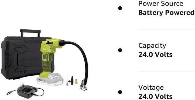 Alt view image 5 of 5 - Sun Joe 24V-AJC1-LTE-P1 24-Volt IONMAX Cordless Portable Air Compressor Kit