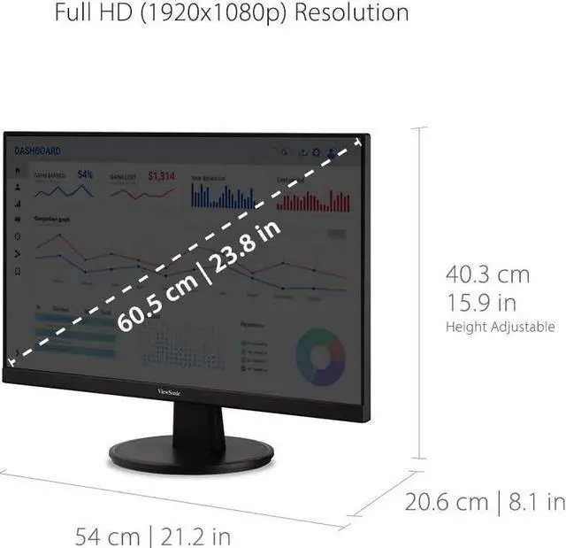 Alt view image 10 of 10 - ViewSonic VA2447-MH 24 Inch Full HD 1080p Monitor with Ultra-Thin Bezel, Adaptive Sync, 75Hz, Eye Care, and HDMI, VGA Inputs for Home and Office