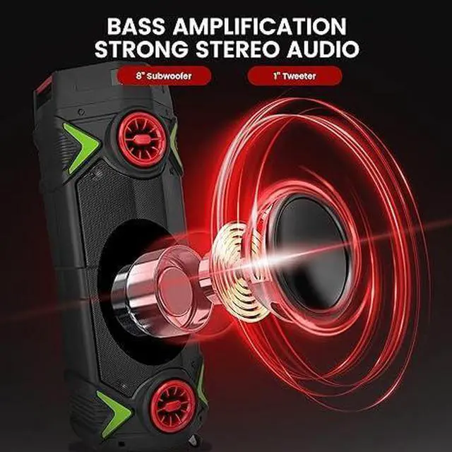 Alt view image 4 of 4 - Pyle Portable PA Speaker 400W Dual 8 Rechargeable PPHP2894B - Black/Red