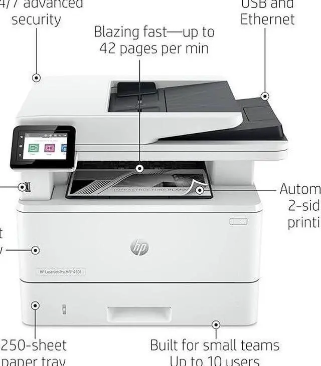 Alt view image 2 of 4 - HP LaserJet Pro MFP 4101fdn Printer Ethernet/USB only 2Z618FR - WHITE