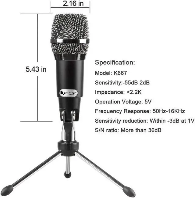 Alt view image 3 of 6 - FIFINE TECHNOLOGY Microphone Condenser 3.5mm Fifine Plug and Play Microphones For Computer PC Online Chat,Omnidirectional Microphone For Skype,YouTube,Google Voice Search, Games-K667