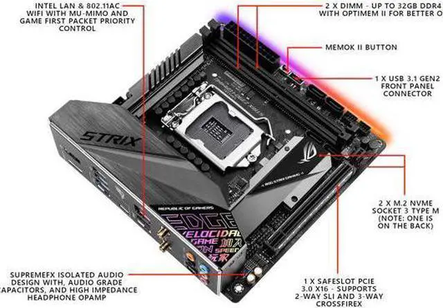 Alt view image 5 of 9 - ASUS ROG Strix Z390-I Gaming Motherboard LGA1151 (Intel 8th and 9th Gen) Mini ITX (mITX) DDR4 DP HDMI M.2 USB 3.1 Gen2 Onboard 802.11 ac Wi-Fi