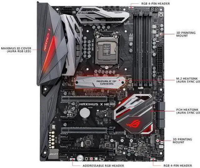 Alt view image 3 of 13 - ASUS ROG Maximus X Hero LGA 1151 (300 Series) Intel Z370 HDMI SATA 6Gb/s USB 3.1 ATX Intel Motherboard