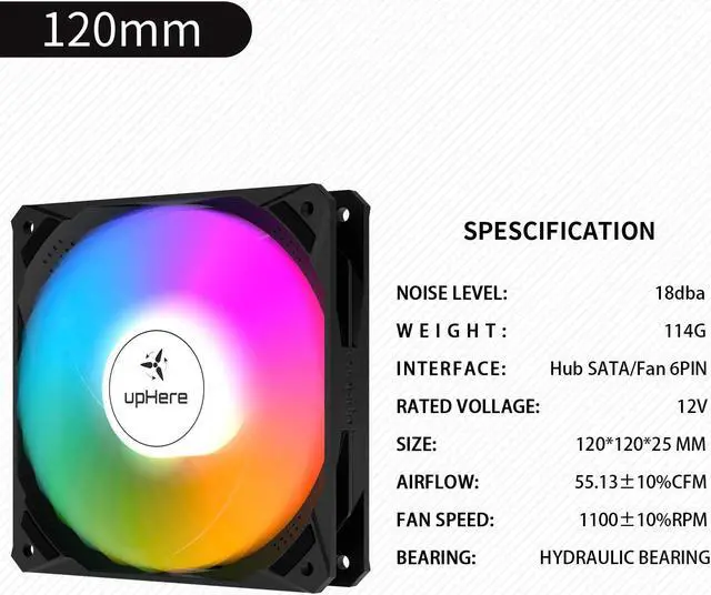 Alt view image 7 of 7 - upHere 120mm Case Fan RGB LED,Quiet Edition Case Fan for PC Computer Cases Cooling,6-Pack / NK1206-6
