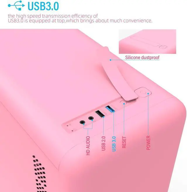 Alt view image 7 of 7 - Corn Electronics Q3056 Mini Computer Case, MATX/ITX Smart PC Case, Bottom ARGB Lighting Strip, USB 3.0 Port, Support 6 Fans Position, Cute Novel Appearance (Color : Pink)