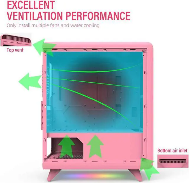Alt view image 6 of 7 - Corn Electronics Q3056 Mini Computer Case, MATX/ITX Smart PC Case, Bottom ARGB Lighting Strip, USB 3.0 Port, Support 6 Fans Position, Cute Novel Appearance (Color : Pink)