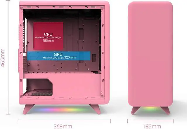 Alt view image 4 of 7 - Corn Electronics Q3056 Mini Computer Case, MATX/ITX Smart PC Case, Bottom ARGB Lighting Strip, USB 3.0 Port, Support 6 Fans Position, Cute Novel Appearance (Color : Pink)