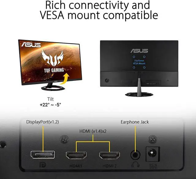 Alt view image 8 of 20 - ASUS TUF Gaming 27” 1080P Monitor (VG279Q1R) - Full HD, IPS, 144Hz, 1ms, Extreme Low Motion Blur, Speaker, FreeSync Premium, Shadow Boost, VESA Mountable, DisplayPort, HDMI, Tilt Adjustable