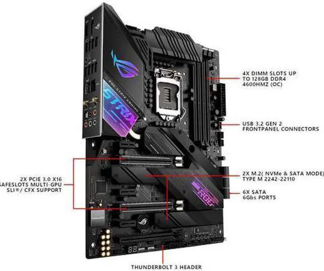 Alt view image 4 of 5 - ASUS ROG STRIX Z490-E GAMING LGA 1200 (Intel 10th Gen) Intel Z490 (WiFi 6) SATA 6Gb/s ATX Intel Motherboard (14+2 Power Stages, DDR4 4600, Intel 2.5 Gb Ethernet, Bluetooth v5.1, Dual M.2 and AURA Sync