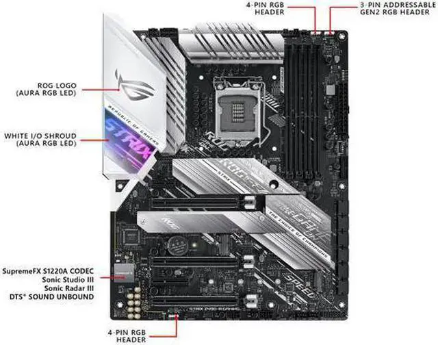Alt view image 2 of 11 - ASUS ROG STRIX Z490-A GAMING LGA 1200 (Intel 10th Gen) Intel Z490 SATA 6Gb/s ATX Intel Motherboard (12+2 Power Stages, DDR4 4600, Intel 2.5Gb Ethernet, USB 3.2 Gen 2, AURA Sync)