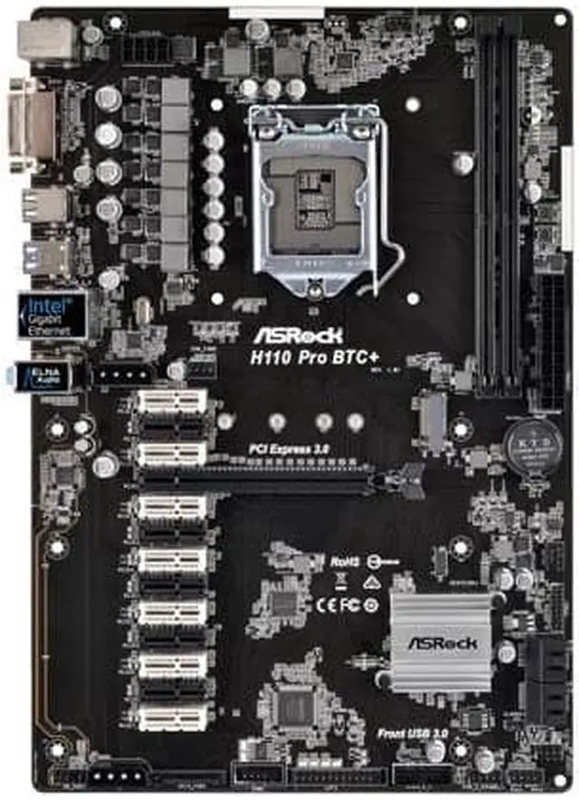 Alt view image 3 of 7 - ASRock H110 Pro BTC+ LGA 1151 Intel H110 SATA 6Gb/s ATX Intel for Cryptocurrency Mining (BTC) Motherboard