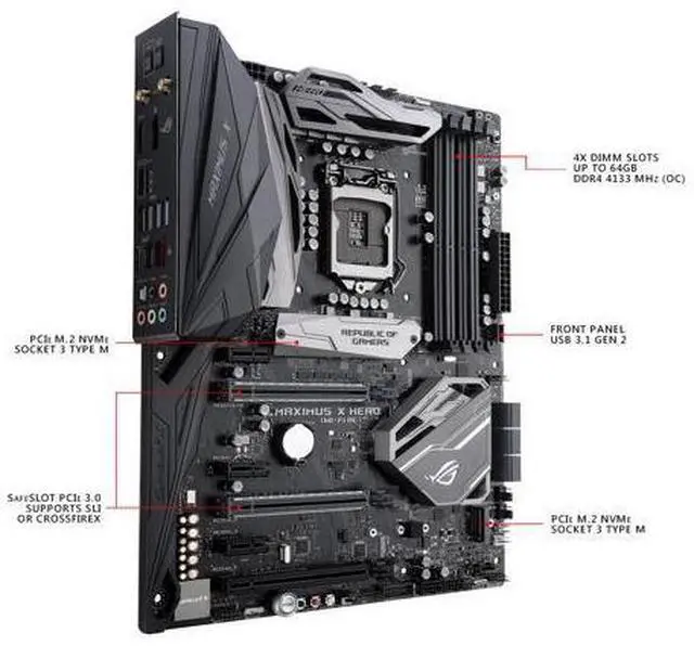Alt view image 5 of 7 - ASUS ROG Maximus X Hero (Wi-Fi AC) LGA 1151 (300 Series) Intel Z370 SATA 6Gb/s ATX Intel Motherboard