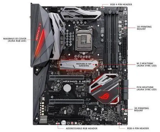 Alt view image 4 of 7 - ASUS ROG Maximus X Hero (Wi-Fi AC) LGA 1151 (300 Series) Intel Z370 SATA 6Gb/s ATX Intel Motherboard