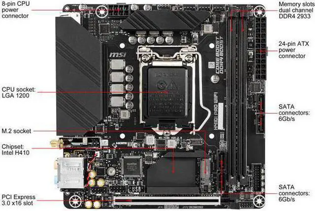 Alt view image 2 of 7 - MSI PRO H410I PRO WIFI LGA 1200 Intel H410 SATA 6Gb/s Mini ITX Intel Motherboard