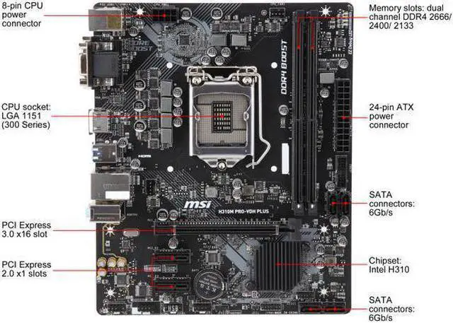 Alt view image 3 of 10 - MSI PRO H310M PRO-VDH PLUS LGA 1151 (300 Series) Intel H310 HDMI SATA 6Gb/s USB 3.1 Micro ATX Intel Motherboard