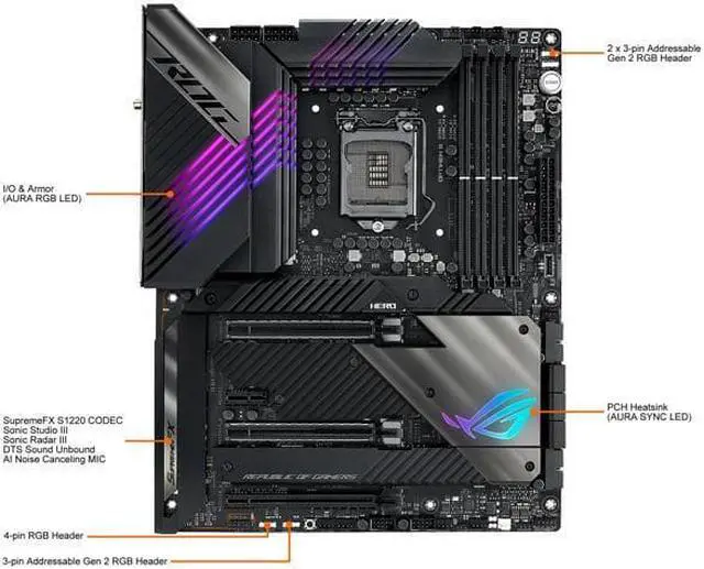 Alt view image 3 of 12 - ASUS ROG Maximus XIII Hero (WiFi 6E) Z590 LGA 1200 (Intel 11th/10th Gen) ATX Gaming Motherboard (PCIe 4.0, 14+2 Power Stages, DDR4 5333+, Dual 2.5Gb LAN, Thunderbolt 4 Onboard, Bluetooth v5.2, Quad M.