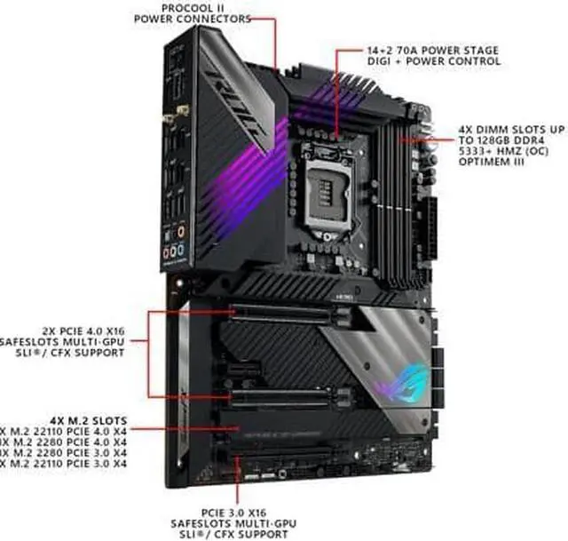 Alt view image 4 of 12 - ASUS ROG Maximus XIII Hero (WiFi 6E) Z590 LGA 1200 (Intel 11th/10th Gen) ATX Gaming Motherboard (PCIe 4.0, 14+2 Power Stages, DDR4 5333+, Dual 2.5Gb LAN, Thunderbolt 4 Onboard, Bluetooth v5.2, Quad M.