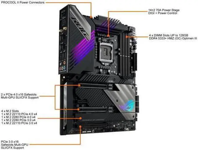 Alt view image 6 of 12 - ASUS ROG Maximus XIII Hero (WiFi 6E) Z590 LGA 1200 (Intel 11th/10th Gen) ATX Gaming Motherboard (PCIe 4.0, 14+2 Power Stages, DDR4 5333+, Dual 2.5Gb LAN, Thunderbolt 4 Onboard, Bluetooth v5.2, Quad M.