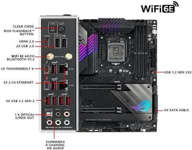 Alt view image 5 of 12 - ASUS ROG Maximus XIII Hero (WiFi 6E) Z590 LGA 1200 (Intel 11th/10th Gen) ATX Gaming Motherboard (PCIe 4.0, 14+2 Power Stages, DDR4 5333+, Dual 2.5Gb LAN, Thunderbolt 4 Onboard, Bluetooth v5.2, Quad M.