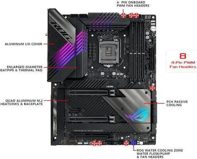 Alt view image 2 of 12 - ASUS ROG Maximus XIII Hero (WiFi 6E) Z590 LGA 1200 (Intel 11th/10th Gen) ATX Gaming Motherboard (PCIe 4.0, 14+2 Power Stages, DDR4 5333+, Dual 2.5Gb LAN, Thunderbolt 4 Onboard, Bluetooth v5.2, Quad M.