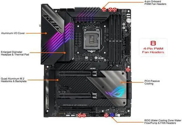 Alt view image 7 of 12 - ASUS ROG Maximus XIII Hero (WiFi 6E) Z590 LGA 1200 (Intel 11th/10th Gen) ATX Gaming Motherboard (PCIe 4.0, 14+2 Power Stages, DDR4 5333+, Dual 2.5Gb LAN, Thunderbolt 4 Onboard, Bluetooth v5.2, Quad M.