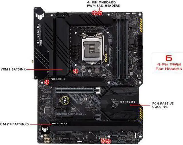 Alt view image 2 of 7 - ASUS TUF Gaming Z590-Plus WiFi 6, LGA 1200 (Intel 11th/10th Gen) ATX Gaming Motherboard (PCIe 4.0, 3 x M.2/NVMe SSD, 14+2 Power Stages, USB 3.2 Gen 1 Front Panel Type-C, 2.5Gb LAN, Thunderbolt 4 Suppo