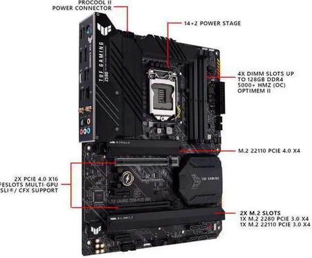Alt view image 4 of 7 - ASUS TUF Gaming Z590-Plus WiFi 6, LGA 1200 (Intel 11th/10th Gen) ATX Gaming Motherboard (PCIe 4.0, 3 x M.2/NVMe SSD, 14+2 Power Stages, USB 3.2 Gen 1 Front Panel Type-C, 2.5Gb LAN, Thunderbolt 4 Suppo