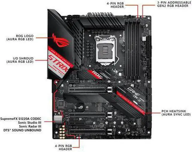 Alt view image 2 of 6 - ASUS ROG STRIX Z490-H GAMING LGA 1200 (Intel 10th Gen) Intel Z490 SATA 6Gb/s ATX Intel Motherboard (12+2 Power Stages, DDR4 4600, Intel 2.5Gb Ethernet, USB 3.2 Gen 2, AURA Sync)