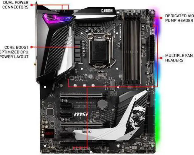 Alt view image 3 of 7 - MSI MPG Z390 GAMING PRO CARBON AC LGA 1151 (300 Series) Intel Z390 HDMI SATA 6Gb/s USB 3.1 ATX Intel Motherboard