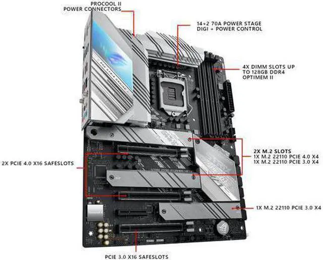 Alt view image 4 of 9 - ASUS ROG Strix Z590-A Gaming WiFi 6 LGA 1200 (Intel 11th/10th Gen) ATX White Scheme Gaming Motherboard (14+2 Power Stages, DDR4 5333, WiFi 6, Intel 2.5Gb LAN, Thunderbolt 4 Support, 3 x M.2/NVMe SSD)