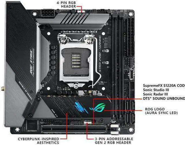 Alt view image 2 of 9 - ASUS ROG STRIX Z490-I GAMING (WiFi 6) LGA 1200 (Intel 10th Gen) Intel Z490 SATA 6Gb/s Mini ITX Intel Motherboard (8+2 Power Stages, DDR4 4800, Intel 2.5Gb Ethernet, USB 3.2 Front Panel Type-C, HDMI 2.