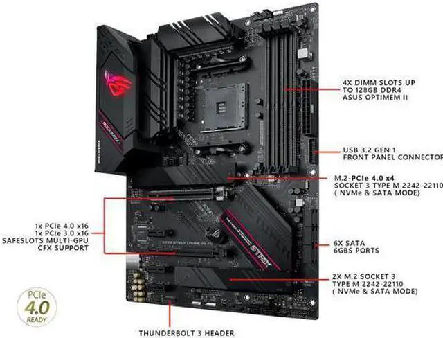Alt view image 5 of 14 - ASUS ROG STRIX B550-F GAMING AM4 AMD B550 SATA 6Gb/s ATX AMD Motherboard