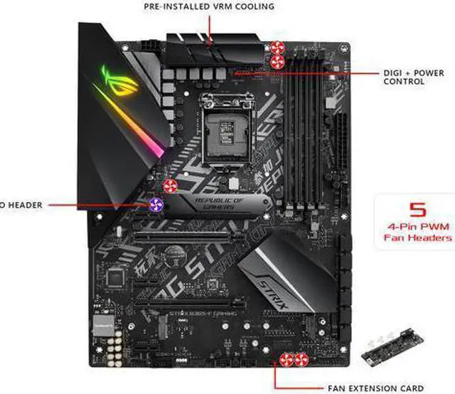 Alt view image 3 of 7 - ASUS ROG STRIX B365-F GAMING Support 9th/8th Gen Intel Processor with Aura Sync RGB, Dual M.2, DisplayPort, HDMI, DVI, SATA 6Gbps and USB 3.1 Gen 2 ATX Gaming Motherboard