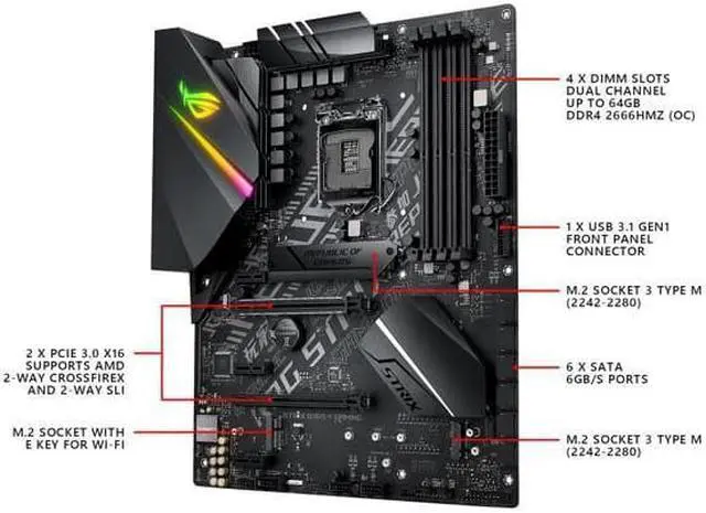 Alt view image 4 of 7 - ASUS ROG STRIX B365-F GAMING Support 9th/8th Gen Intel Processor with Aura Sync RGB, Dual M.2, DisplayPort, HDMI, DVI, SATA 6Gbps and USB 3.1 Gen 2 ATX Gaming Motherboard