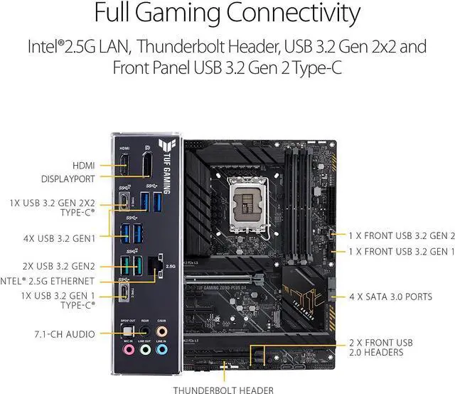 Alt view image 6 of 6 - TUF Gaming Z690-PLUS D4 LGA 1700 ATX Motherboard, 15 DrMOS, PCIe 5.0, DDR4 RAM, Four M.2 Slots, 2.5 Gb Ethernet, Front USB 3.2 Gen 2 Type-C, Thunderbolt 4 Support and RGB Lighting