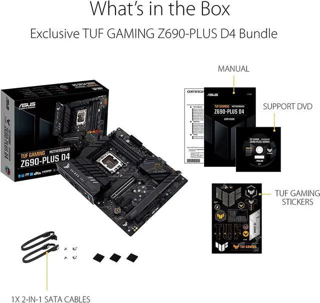 Alt view image 2 of 6 - TUF Gaming Z690-PLUS D4 LGA 1700 ATX Motherboard, 15 DrMOS, PCIe 5.0, DDR4 RAM, Four M.2 Slots, 2.5 Gb Ethernet, Front USB 3.2 Gen 2 Type-C, Thunderbolt 4 Support and RGB Lighting