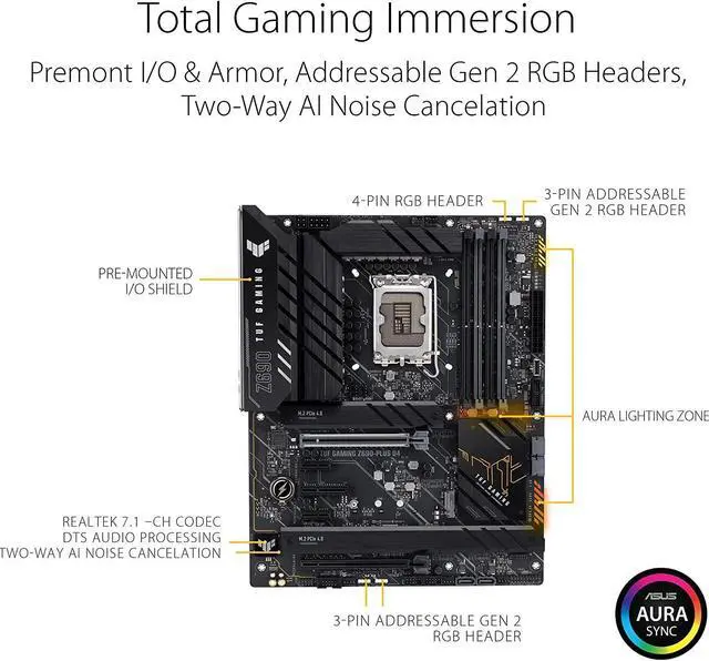 Alt view image 5 of 6 - TUF Gaming Z690-PLUS D4 LGA 1700 ATX Motherboard, 15 DrMOS, PCIe 5.0, DDR4 RAM, Four M.2 Slots, 2.5 Gb Ethernet, Front USB 3.2 Gen 2 Type-C, Thunderbolt 4 Support and RGB Lighting