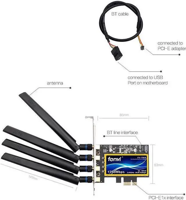 Alt view image 6 of 7 - FV-T919 Hackintosh 1750Mbps Wireless PCI-E Bluetooth 4.0 BCM94360 Wifi Adapter For macOS Catalina/Big Sur/Monterey/Wi-fi Card For PC, Up to 1300M (5Ghz), Dual Band 802.11ac, Airdrop/Handoff