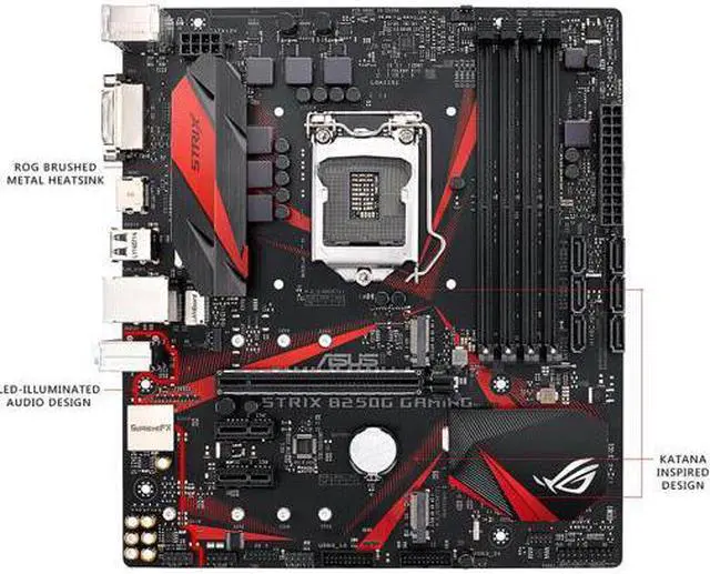 Alt view image 2 of 7 - ASUS ROG STRIX B250G GAMING LGA1151 DDR4 HDMI DVI M.2 Micro-ATX Motherboard with USB 3.1